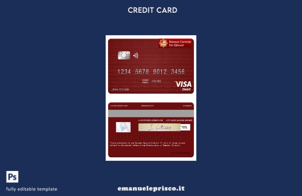 modello di carta di debito visto della Banca Centrale di Gibuti in stile verific